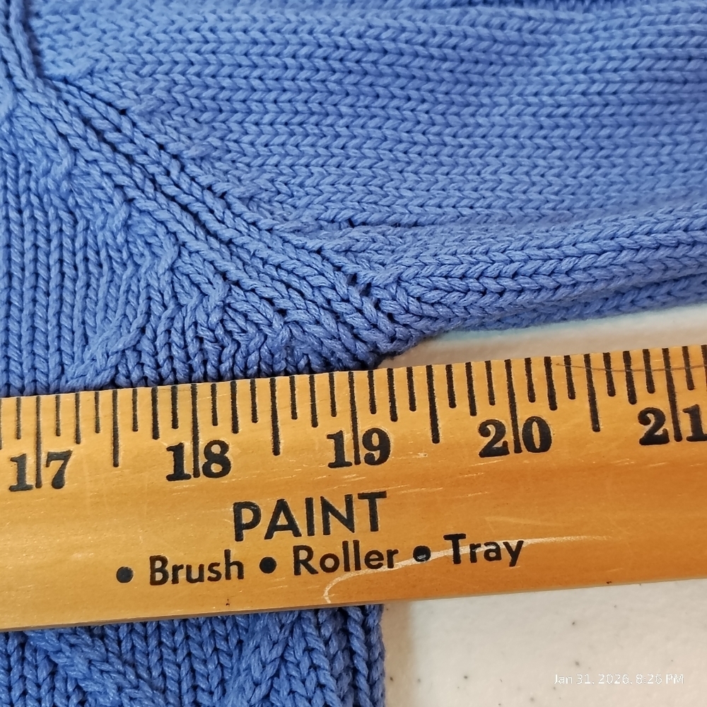 KAREN SCOTT PETITE MEDIUM CROPPED BLUE CABLE KNIT SWEATER‎ - Picture 5 of 8
